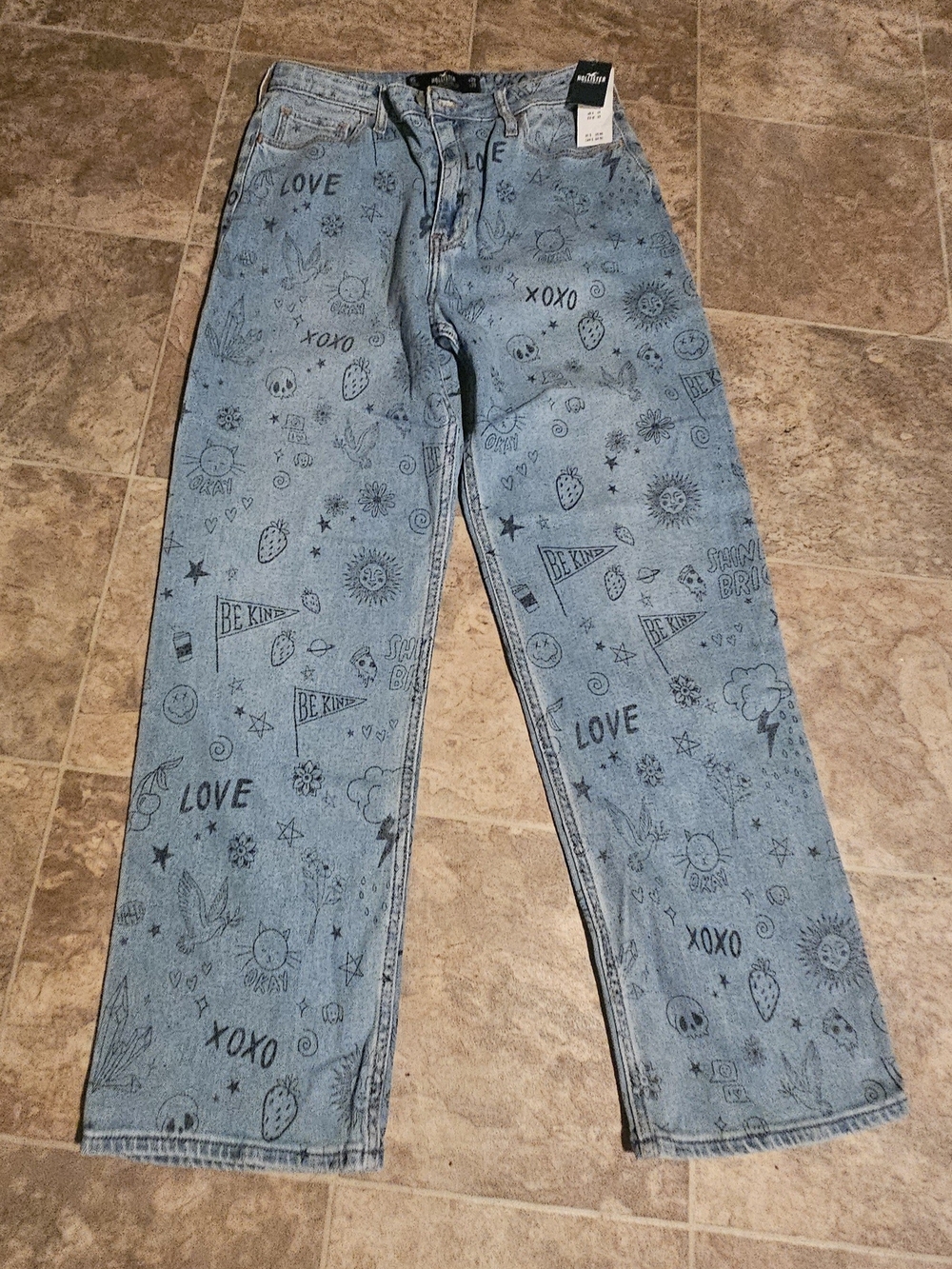 Hollister Light Blue Denim Jeans with Doodle Print